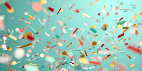 Abstract Celebration with Colorful Confetti Falling against Blue Background