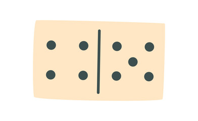 Flat black and white domino tile with minimalistic style. Classic boardgame piece for strategic table game or play. Perfect gaming element for fun hobby or leisure activity.