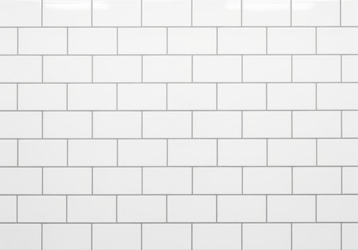 Classic white glossy subway tile wall texture background with clean gray grout pattern