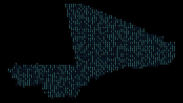 Mali Binary code map animation, Digital data visualization, alpha layer
