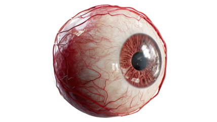 Realistic human eyeball with detailed iris veins texture and anatomical structure showing high resolution medical illustration isolated on white background