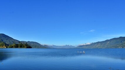 lake, mountains, and blue sky 
