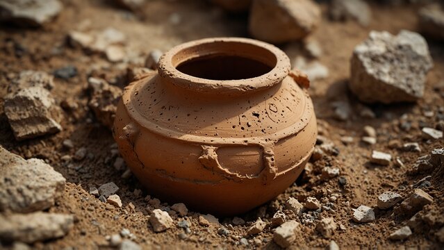 Greek amphora fragments in excavation pi