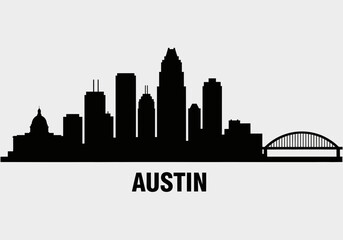 Fototapeta premium Austin Texas Skyline Silhouette Cityscape Black and White Illustration.