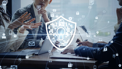 Saber security concept with a group of business people meeting