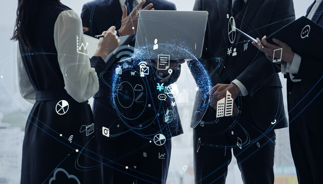 Group of business people meeting and communication network concept