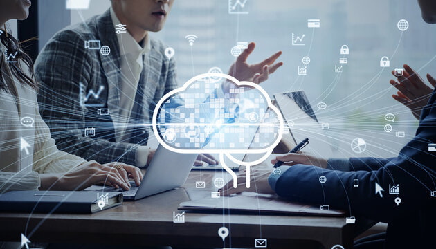 Group of business people meeting and AI(artificial intelligence) concept