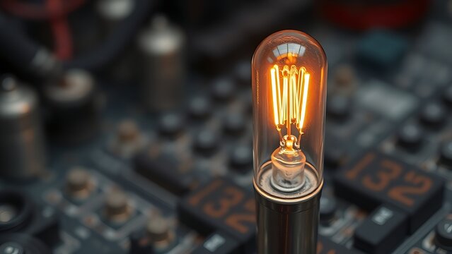 workaround. Industrial fuse tube glowing on a circuit board with electrical components. symbolizing technological progress and responsible innovation.