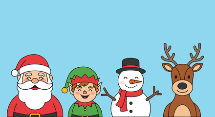 Festive Christmas Characters - Santa, Elf, Snowman, and Reindeer.