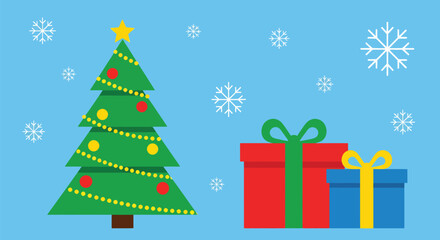 Festive Christmas Tree and Gifts Illustration for Holiday Season.