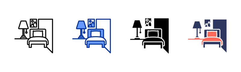 Bedroom Interior icon set multiple style collection