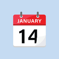 January fourteenth calendar icon flat design style daily planner reminder graphic