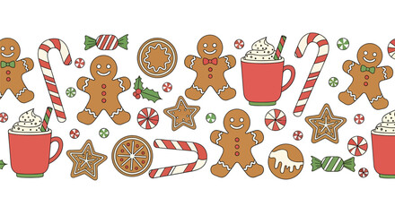 Festive Christmas Treats - Gingerbread, Candy Canes, and Hot Cocoa.