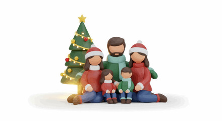 A happy family celebrating Christmas around a decorated tree, embodying the spirit of the holidays