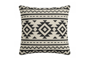 Pillow with tribal geometric pattern, black and white cushion for home decor, featuring zigzag and diamond shapes