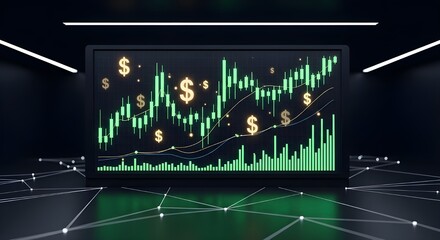 Obraz premium Futuristic financial trading chart, market analysis, and digital investment growth.