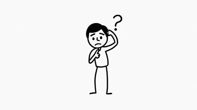 A simple line drawing of a confused person scratching their head with a question mark above.
