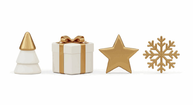 Festive Holiday Decorations Tree, Gift, Star, and Snowflake Elements for Seasonal Cheer