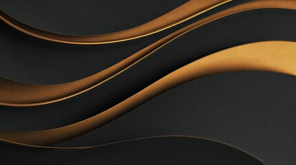 Abstract black and gold wave pattern with metallic texture on a dark background.
