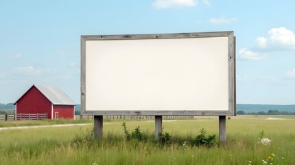 Obraz premium Commercial Display Mockup: Blank Billboard with Barn Background