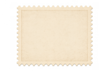 Blank vintage postage stamp template with perforations, offering an empty frame for communication and correspondence