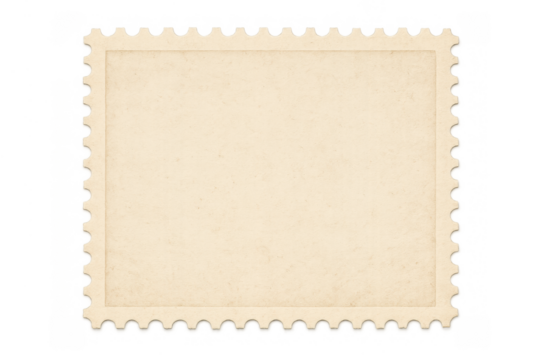 Blank vintage postage stamp template with perforations, offering an empty frame for communication and correspondence