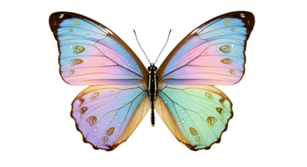 Beautiful iridescent butterfly with pastel colored wings isolated on transparent background