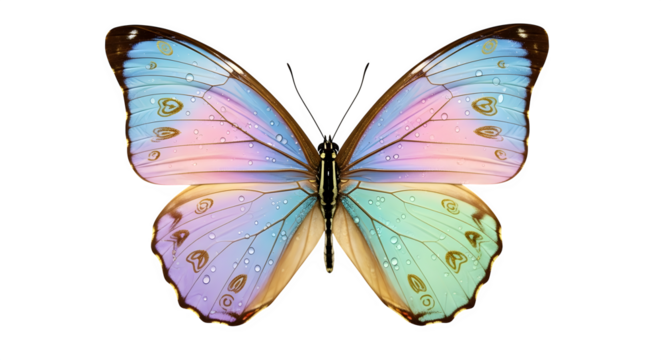 Beautiful iridescent butterfly with pastel colored wings isolated on transparent background