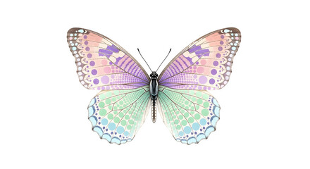 Delicate pastel colored butterfly with intricate wing patterns isolated on transparent background