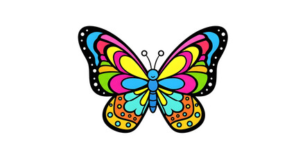Vibrant psychedelic butterfly with colorful abstract patterns isolated on transparent background