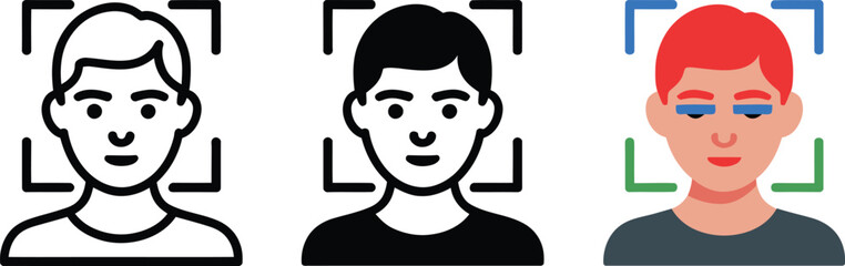 Obraz premium Facial Recognition Icons with Person Outline face scan , facial recognition, face scan, identification, 