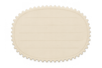 Vintage oval label with perforated edges and lines, blank postage stamp design element for retro communication