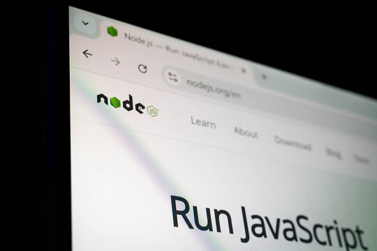 Bangkok, Thailand - November 15th 2025 : Node.js website focusing on the official logo and navigation menu. Perfect for backend development, server-side JavaScript tools.