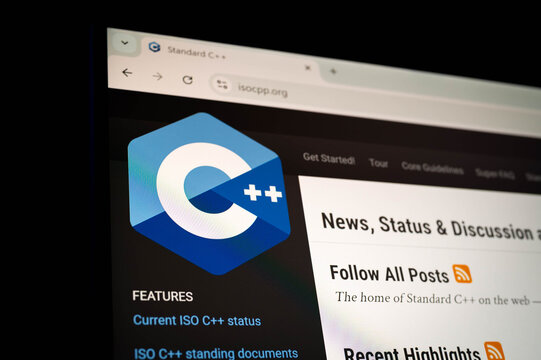 Bangkok, Thailand - November 15th 2025 : Website featuring the Standard C++ logo and site navigation. Perfect for system programming, C++ development tools, embedded software.