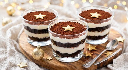 Tiramisu with Edible Gold Stars and Fairy Lights