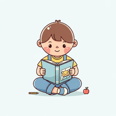 Kid Reading Book &ndash; Cute Vector Illustration