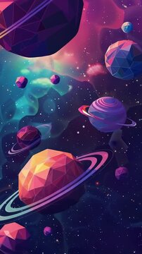 Cartoon Low poly Miniature Planets Floating in space 2K Videos