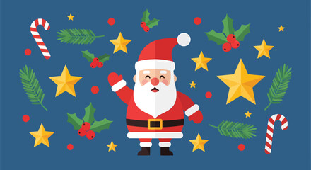 Festive Santa Claus Illustration with Holiday Elements.