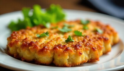 Close-up of a delicious, crispy hackschnitzel , yummy, chicken, bread crumbs