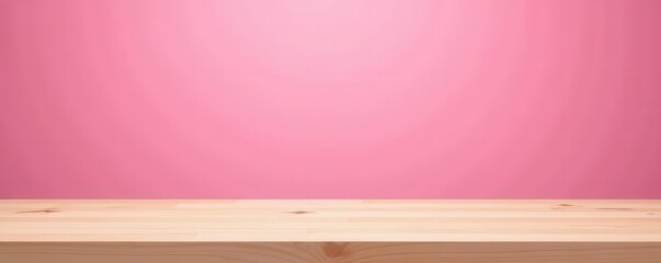 Empty light wood table against vibrant pink Ideal for showcasing products , mockup, presentation