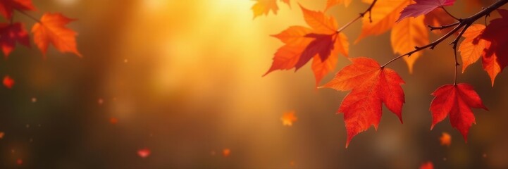 Elegant autumn leaf design, warm hues, soft focus, blurred background, marketing, rustic