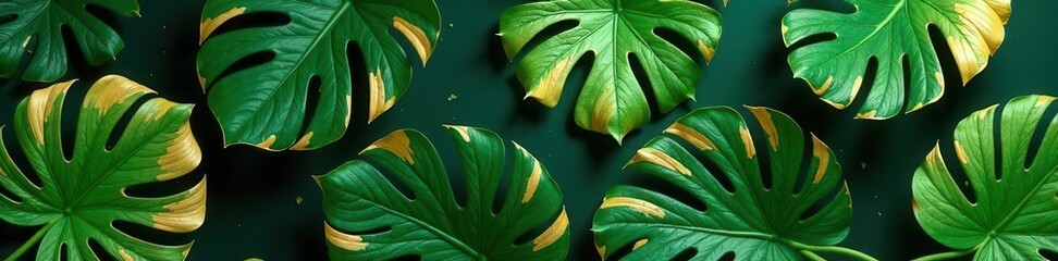 Golden split leaf philodendron & monstera floral pattern on luxury background, illustration, nature background, gold