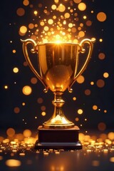 Golden trophy, confetti cascade Sparkling victory , accomplishment, event