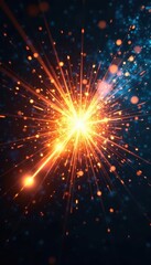 Isolated golden light explosion with blue energy sparks, yellow, cosmic, template