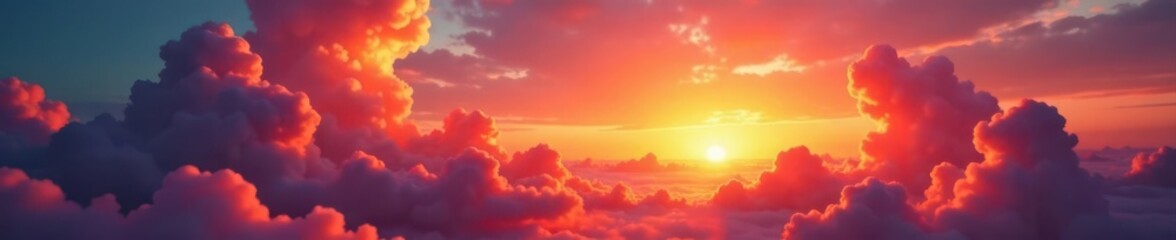 Sunset's fiery hues paint fluffy cumulus clouds , weather, nature