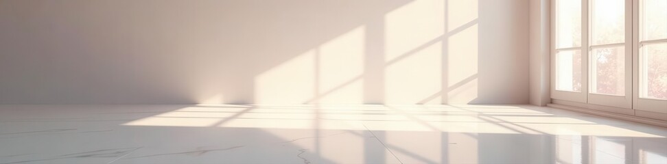 Subtle pearl background, gentle window light, floor reflection , subtle, product