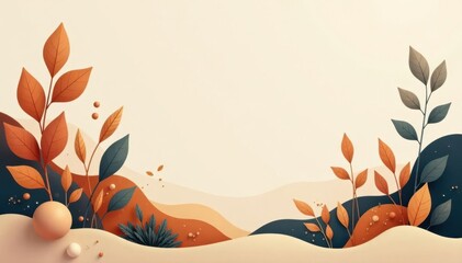 Subtle earthy tones, organic shapes Abstract foliage, minimal lines , texture, cream