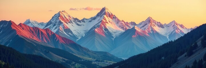 Vibrant vintage mountain range seamless pattern , view, mountains, vintage