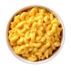 Delicious creamy macaroni and cheese in a white bowl isolated on transparent background