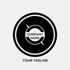 Circular Logo Design with Central Text and Radial Lines in Black and White.